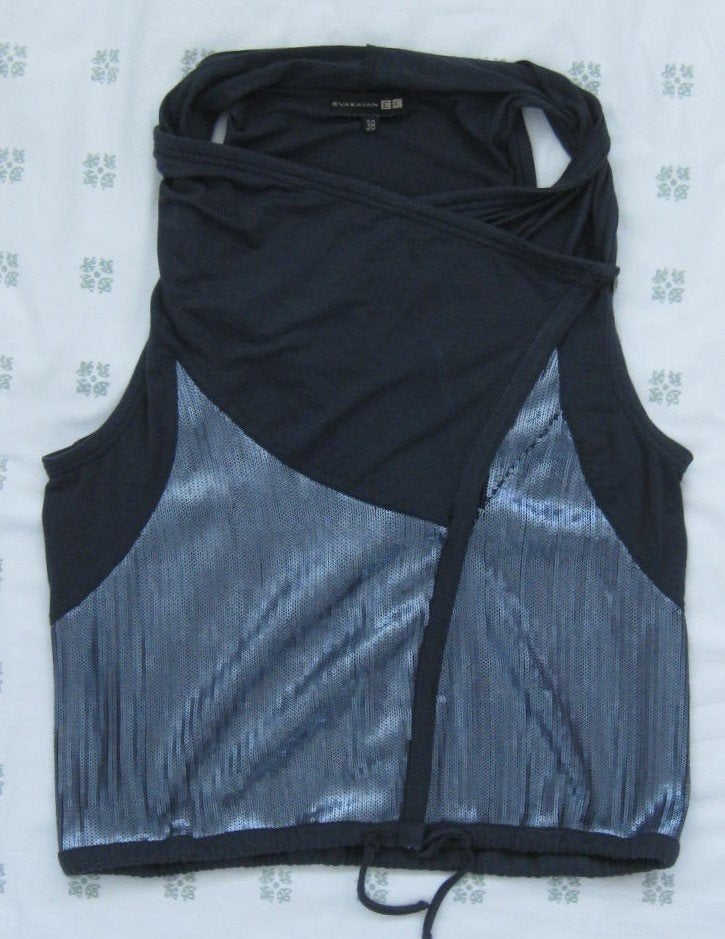 Eva Kayan donkerblauw top, gilet asymmetrische rits glans 38, Maat 38/40 (M), Eva kayan, Blauw, Ophalen of Verzenden