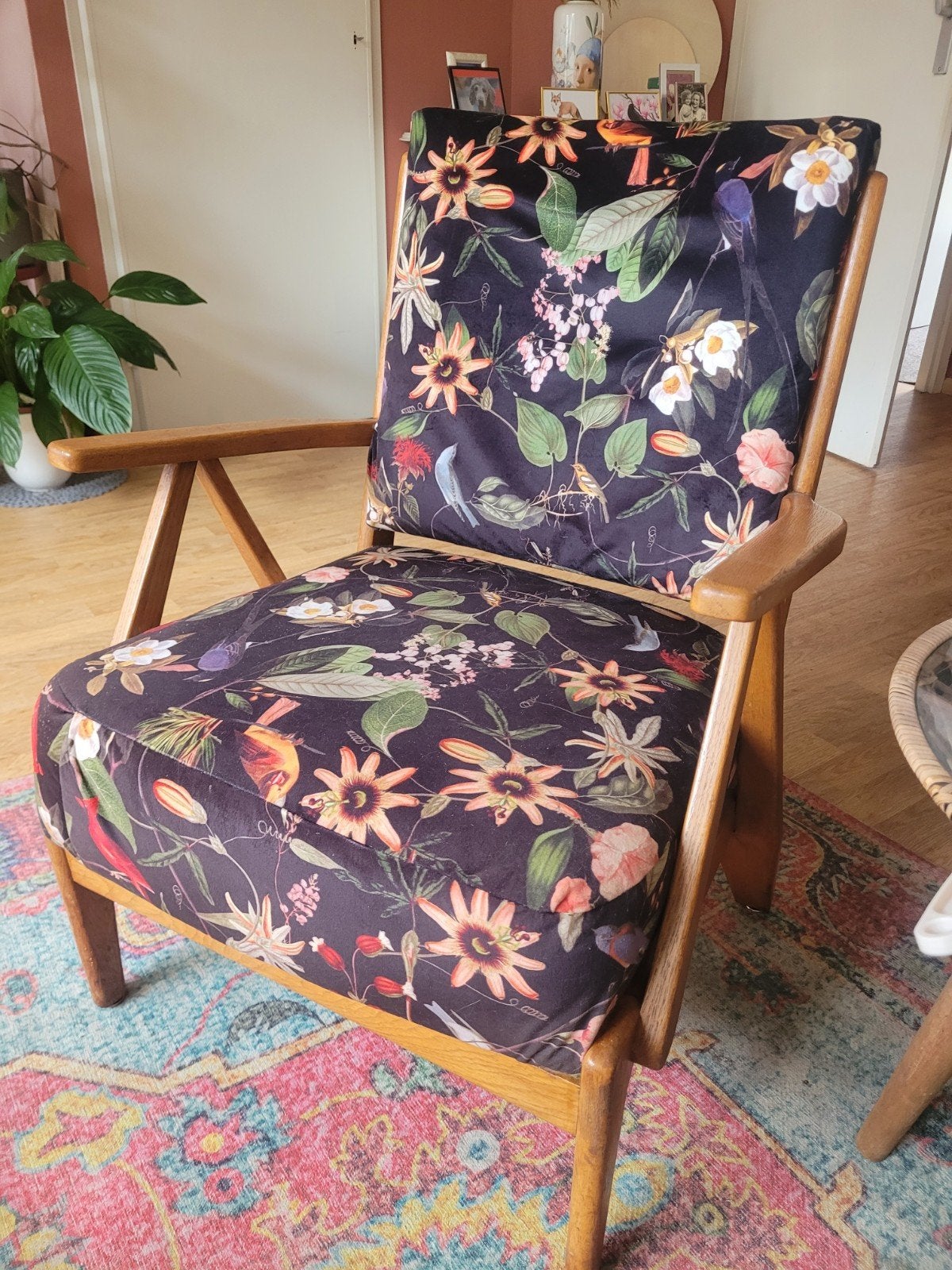 vintage stoeltje en voetenbankje, Ophalen, Gebruikt, Minder dan 75 cm, 50 tot 75 cm