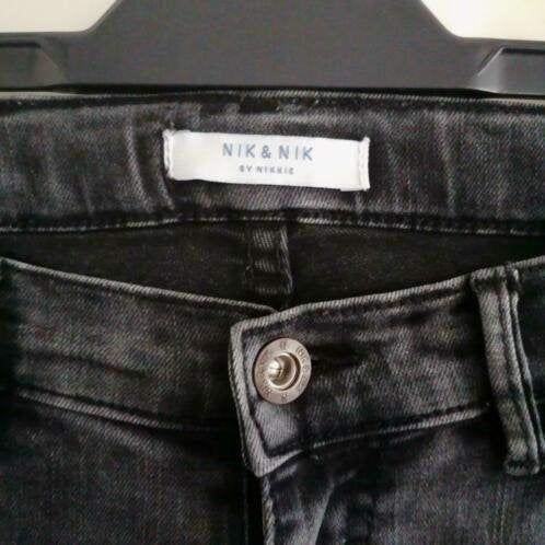 Nik & Nik by Nikkie grijs / zwarte jeans met studs 164 26421, Meisje, ., Nik&Nik, Ophalen of Verzenden