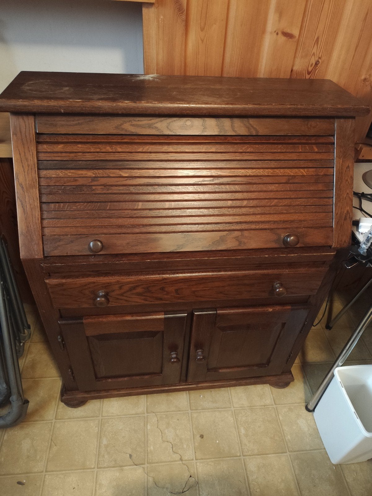 Antiek eiken rolluikbureau / secretaire, Ophalen
