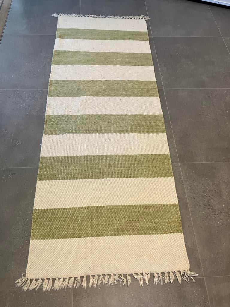 Vloerkleed stripe - groen katoen loper - 2 stuks 80x200 cm, Ophalen, 200 cm of meer, Groen, Zo goed als nieuw