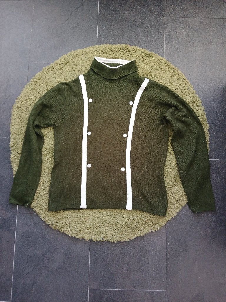 Vintage jaren 60 mod, space age groen witte koltrui, S-M, Kleding | Dames, Maat 38/40 (M), Verzenden, Zo goed als nieuw, Vintage