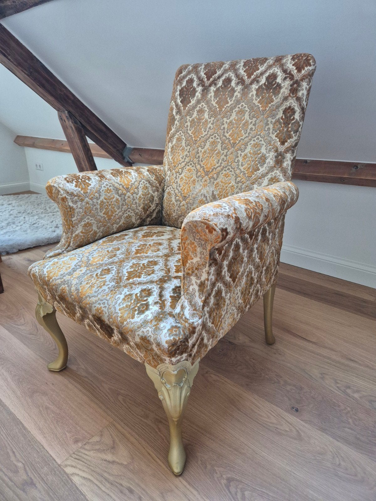 Vintage fauteuil met gouden details, Huis en Inrichting, Ophalen, Gebruikt, Overige kleuren, Eén