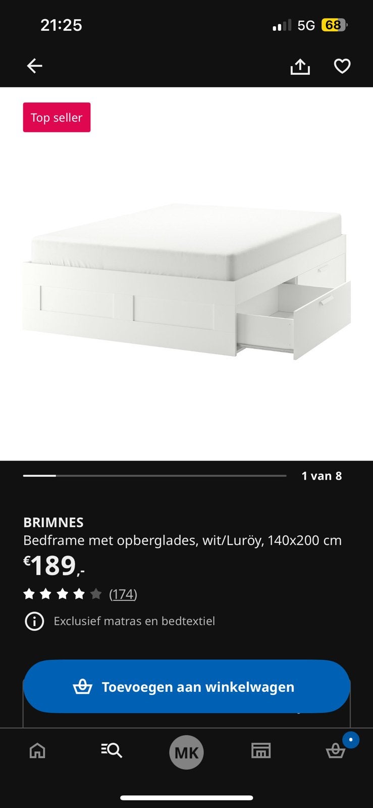 Brimnes bed wit 140 inclusief matras, Ophalen, Gebruikt, Wit, Tweepersoons
