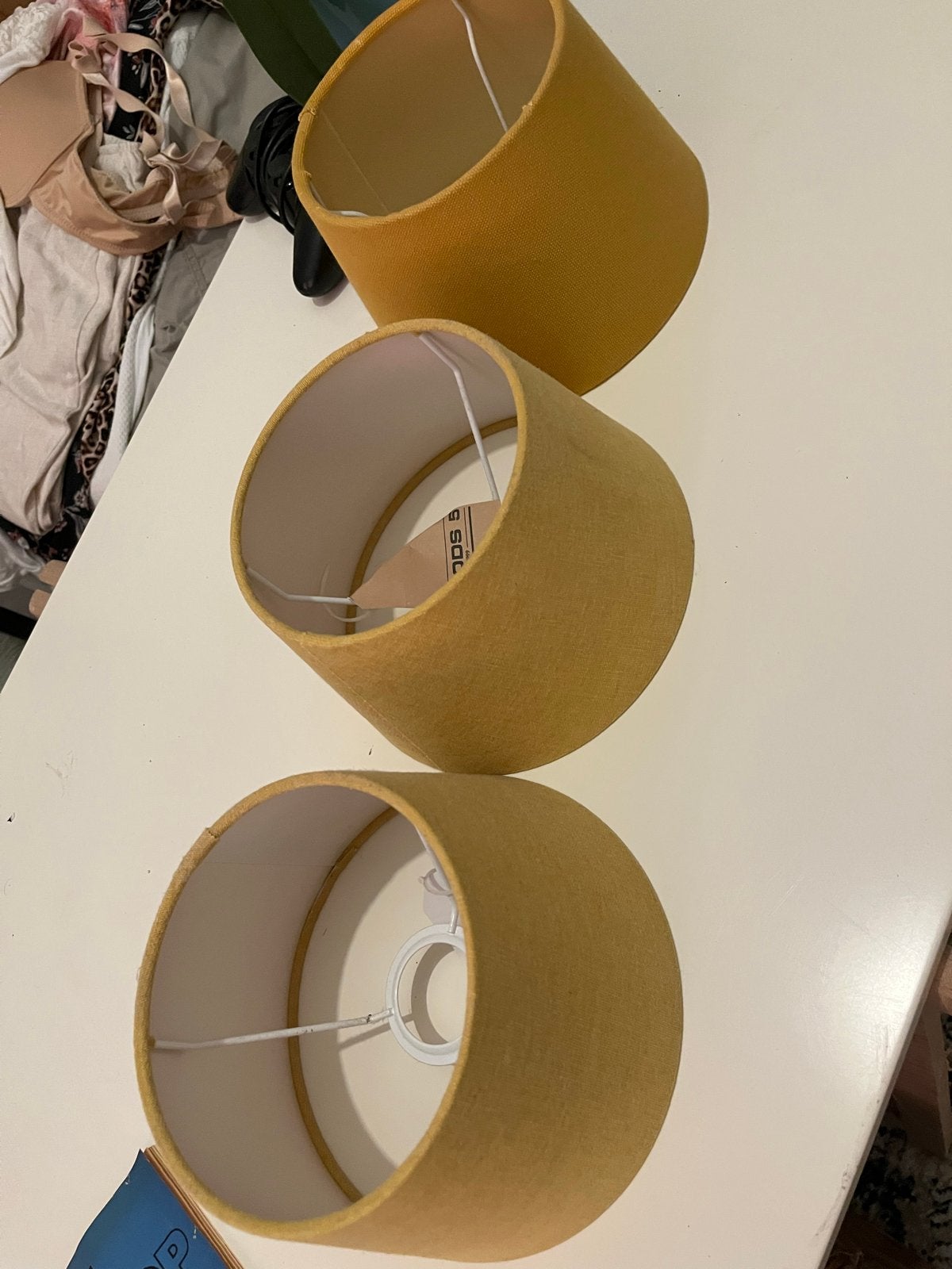 Set van 3 gele lampenkappen - Zo goed als nieuw, Ophalen, Tafellamp, Geel, Rond
