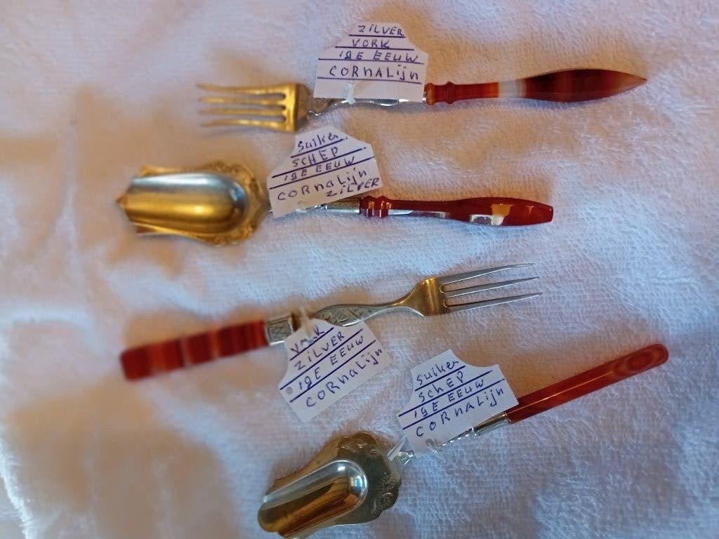 antiek zilver vorkjes-lepeltjes  cornalijn handvat, Ophalen of Verzenden, Zilver
