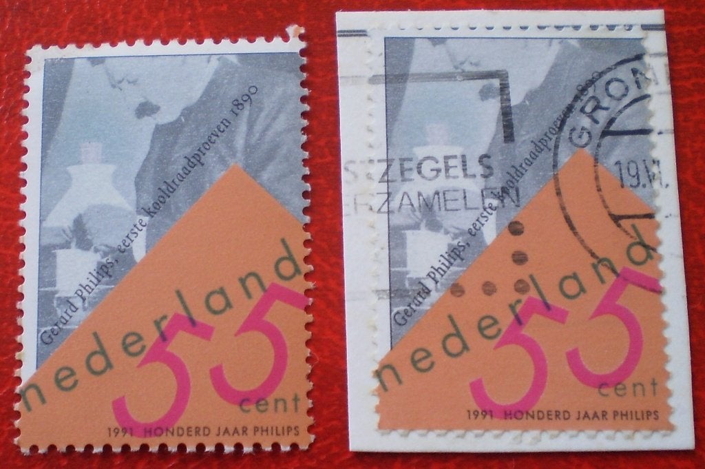 NL - 100 Jaar Philips 1991 - 1x Postfris / 1x Gestempeld, Postzegels en Munten, Postzegels | Nederland, Verzenden, Na 1940, Postfris