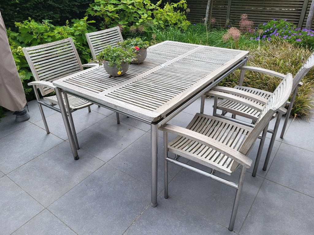 Tuinset   (1 tafel - 4 stoelen), Ophalen, 4 zitplaatsen, Gebruikt, Teakhout