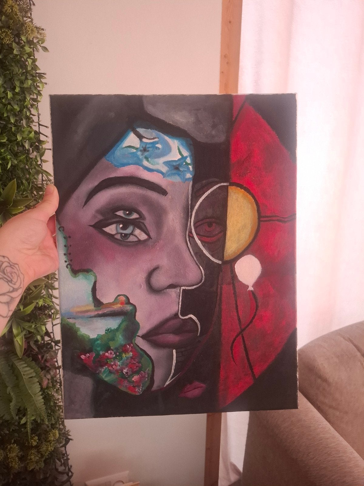 Handgeschilderd kunstwerk: 'Dualiteit van de Ziel', Ophalen of Verzenden
