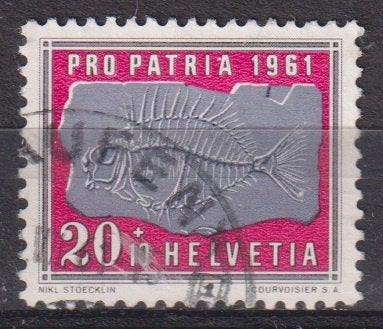 Zwitserland 1961 PRO PATRIA Fossiel Versteende vis, Verzenden, Gestempeld, Dier of Natuur