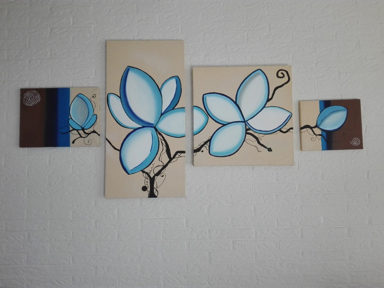 Uniek vierluik schilderij, handgeschilderd, Antiek en Kunst, Ophalen of Verzenden
