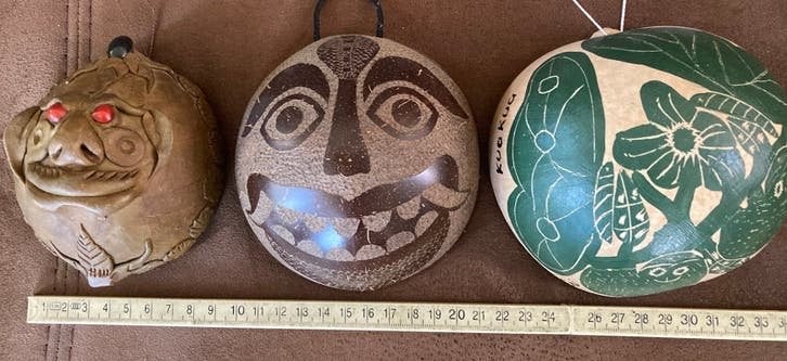 3 Handgemaakte maskers van Kalebas PPSTK!!, Antiek en Kunst, Ophalen