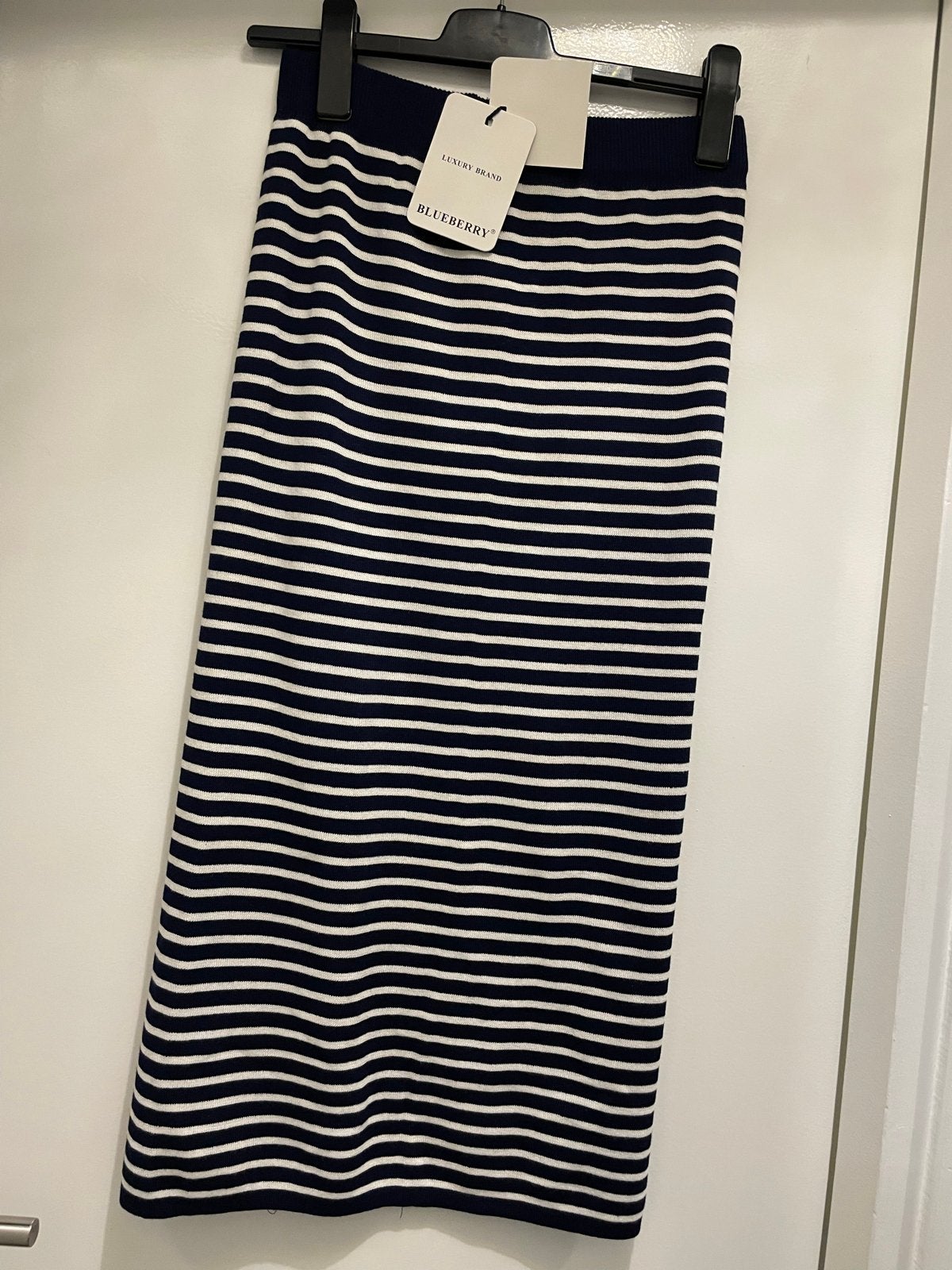 Nieuwe gestreepte Blueberry midi rok -  Maat L, Ophalen, Blauw, Maat 42/44 (L), Nieuw