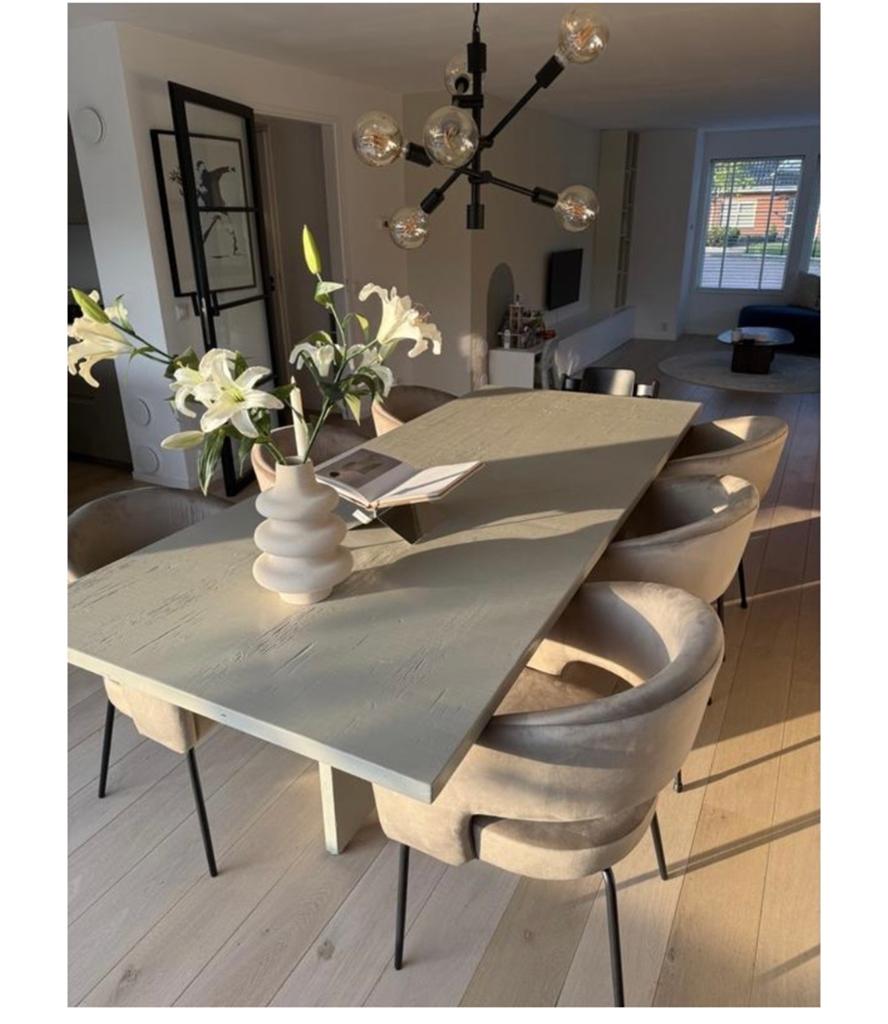 Set van 4 beige fluwelen eetkamerstoelen, Huis en Inrichting, Stoelen, Ophalen, Overige kleuren, Zo goed als nieuw, Stof