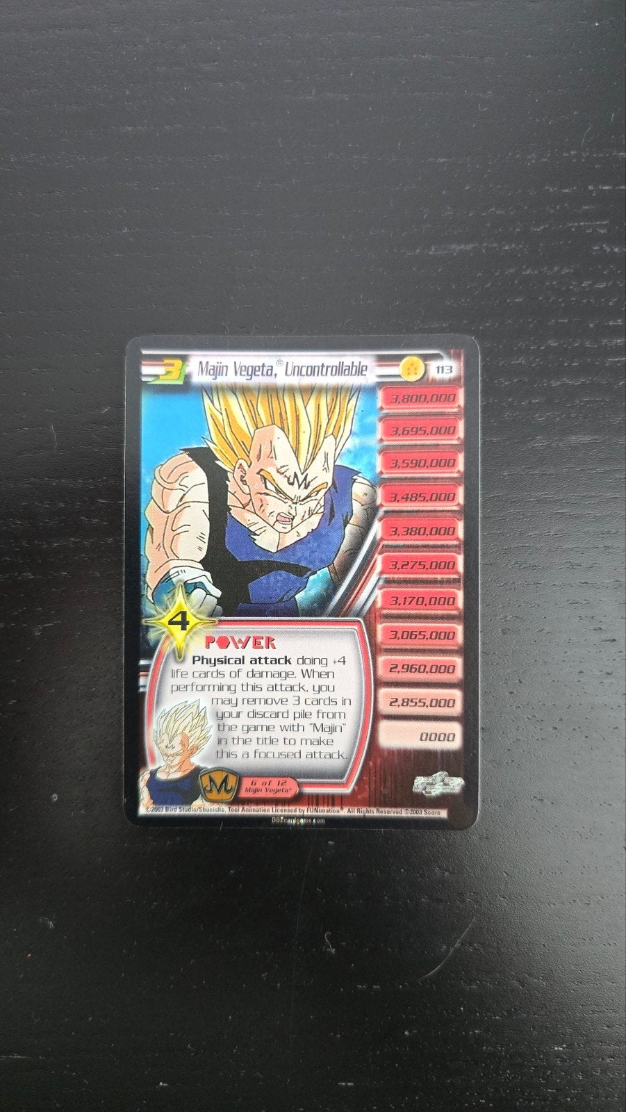 Majin Vegeta Uncontrollable 113 FOIL, Ophalen of Verzenden, Zo goed als nieuw, Losse kaart, Foil