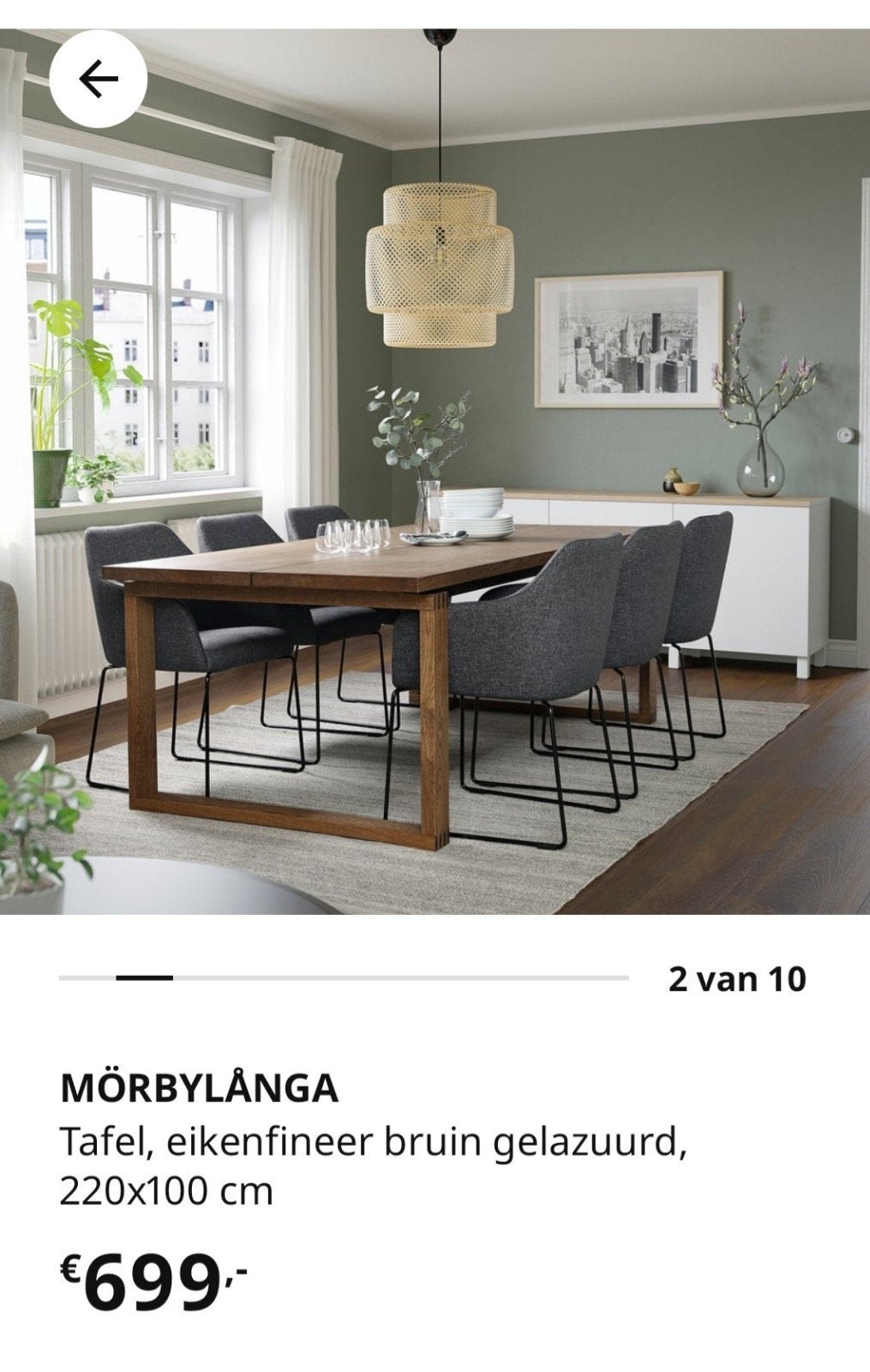 IKEA MÖRBYLÅNGA eettafel 220x100 cm, Ophalen, Gebruikt, Eikenhout, 200 cm of meer