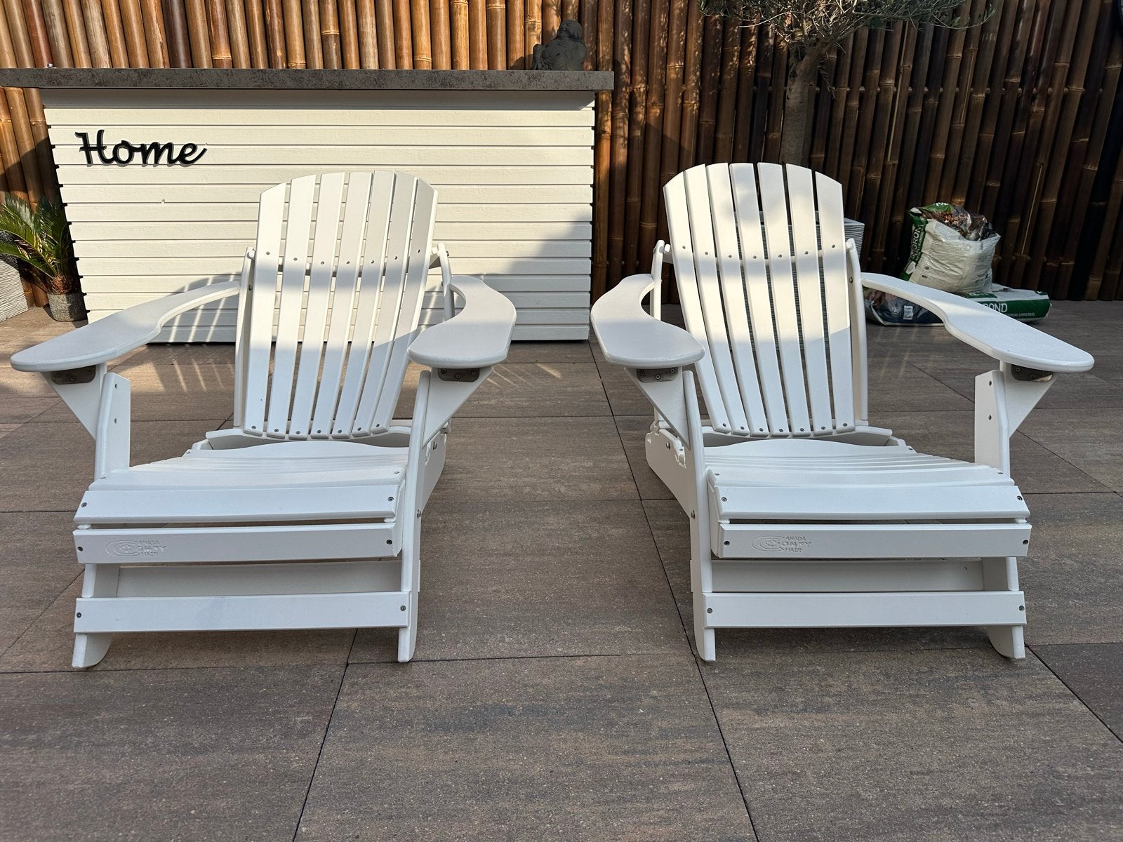 Twee witte Comfy Chairs adirondack stoelen, Tuin en Terras, Ophalen, Gebruikt, Kunststof