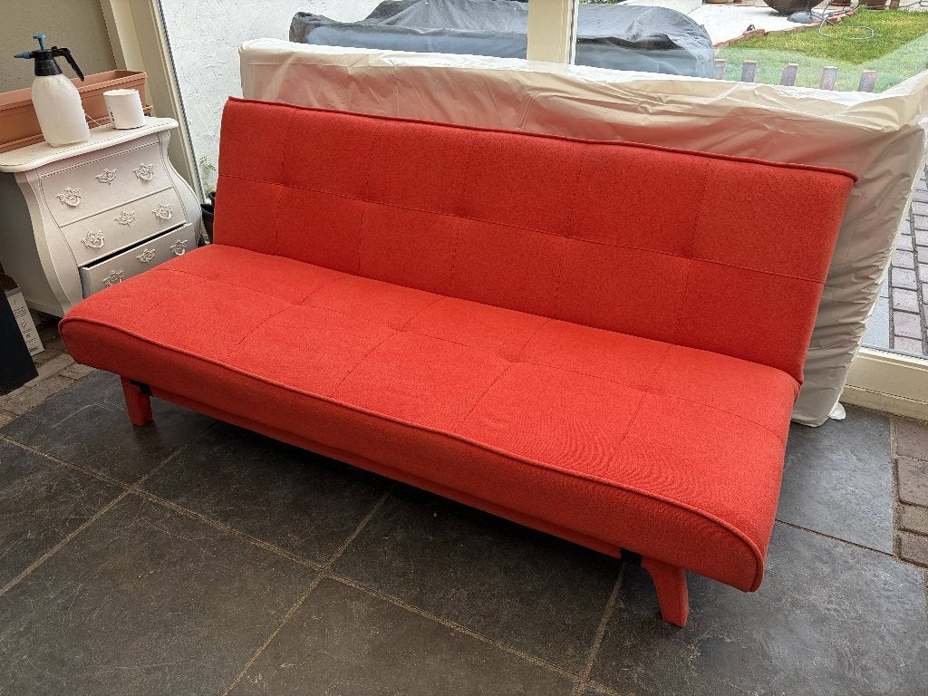 Made Yoko slaapbank oranje/rood 170x50/100 cm, Ophalen, 100 cm, 190 cm of minder, Zo goed als nieuw