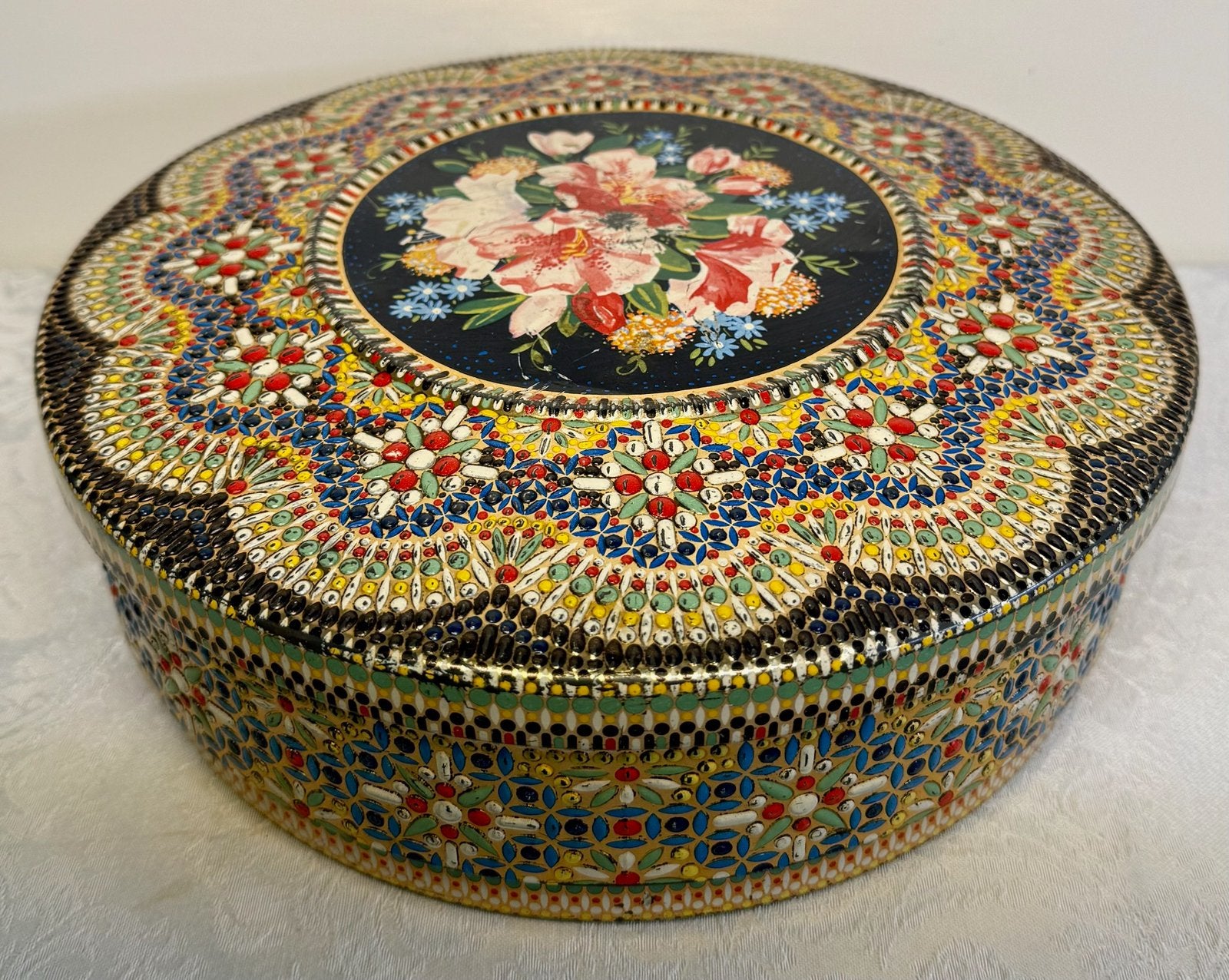 Vintage koektrommel Diam.18 cm., Verzamelen, Blikken, Gebruikt, Koek(jes), Ophalen of Verzenden