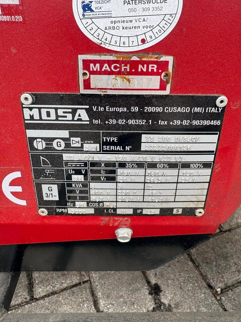 Mosa TS 200/CF Lasgenerator / Stroomaggregaat Yanmar Diesel, Ophalen