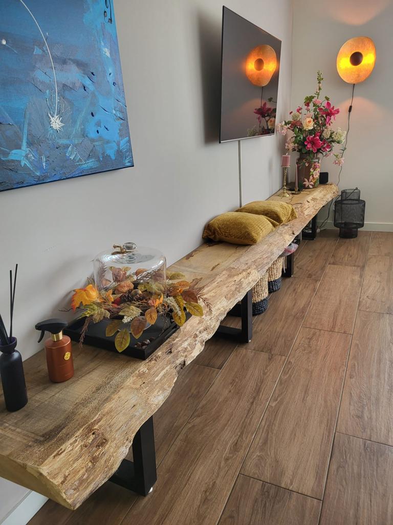 Stoere wandplank op metalen poten, Ophalen, Gebruikt