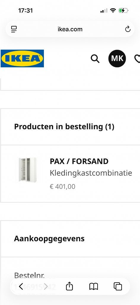 Kledingkast PAX / FORSAND, Ophalen, Gebruikt, 100 tot 150 cm, 200 cm of meer