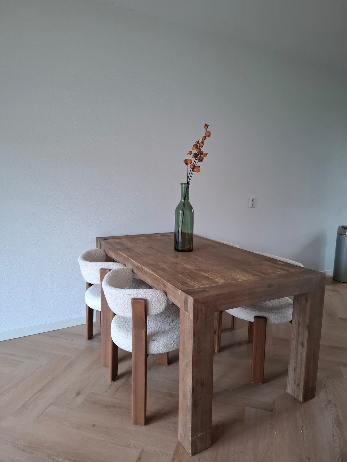 Eettafel van massief acaciahout - 160x90 cm, Ophalen, Gebruikt, 50 tot 100 cm, 150 tot 200 cm