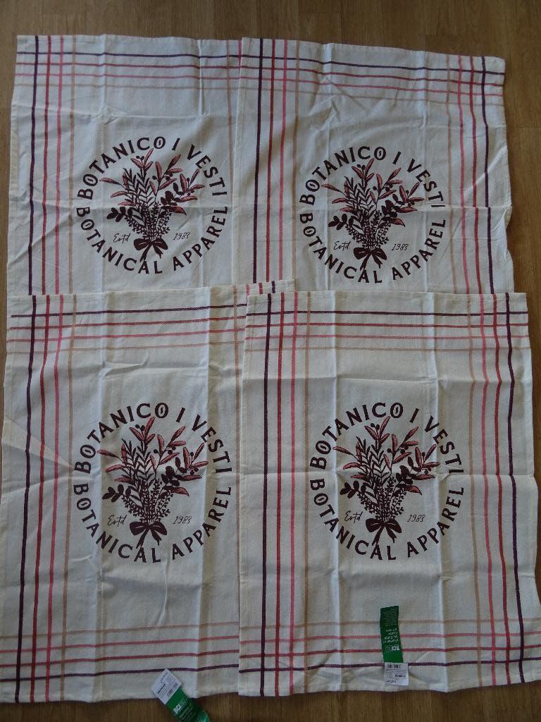 4 beige theedoeken met mooie print nieuw, Ophalen of Verzenden, Nieuw, Beige, Theedoek of Handdoek
