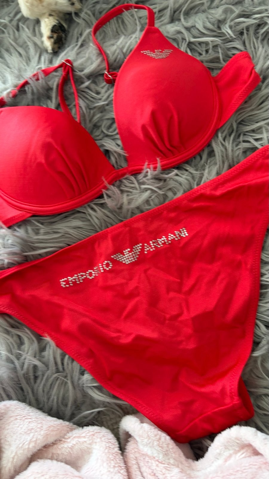 Emporio Armani Bikini Rood met Strass - Maat S, Ophalen of Verzenden, Zo goed als nieuw, Rood, Bikini