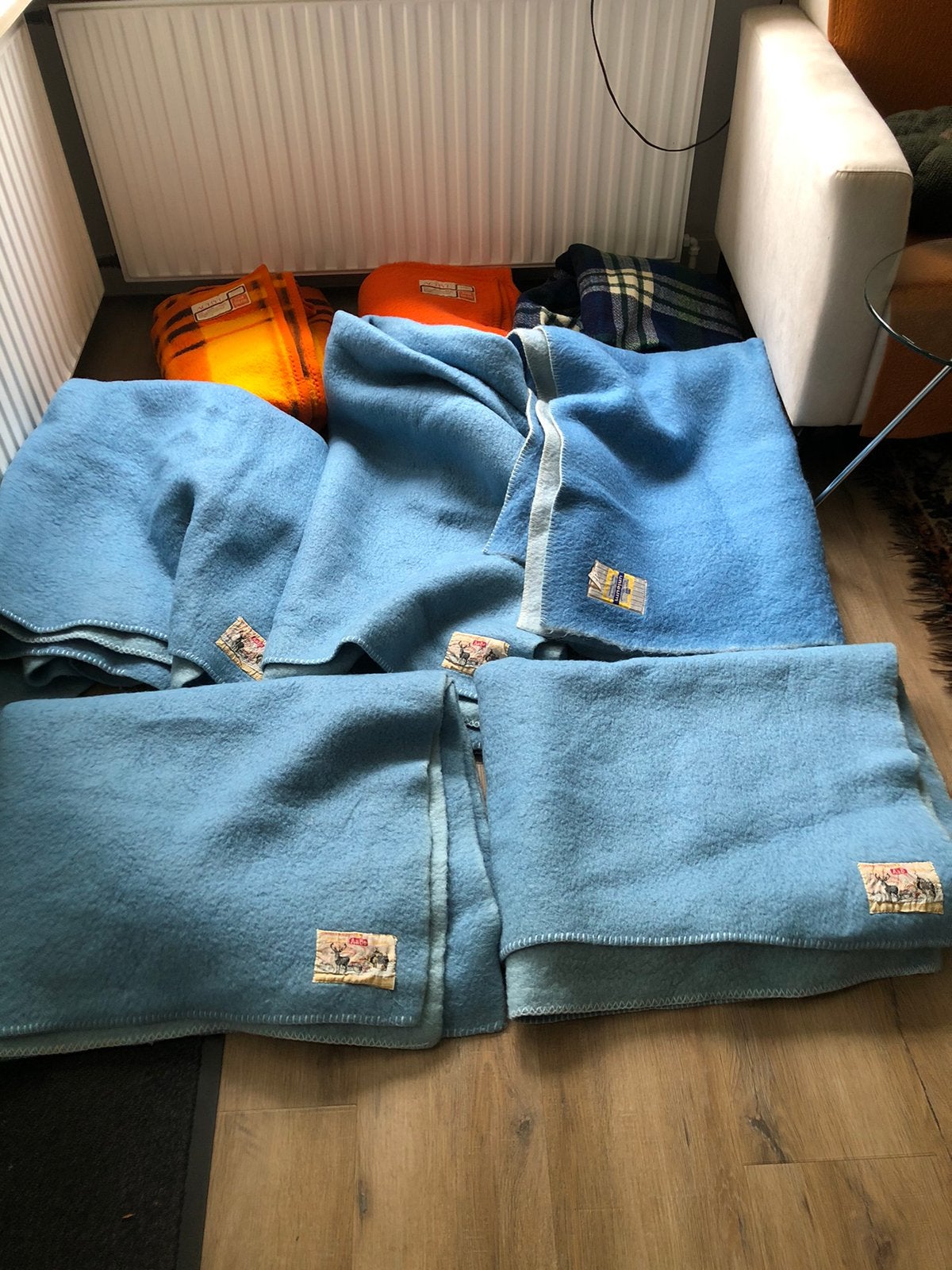 8 Vintage retro wollen dekens - partij - AaBe Hema Unicum, Huis en Inrichting, Ophalen, Gebruikt