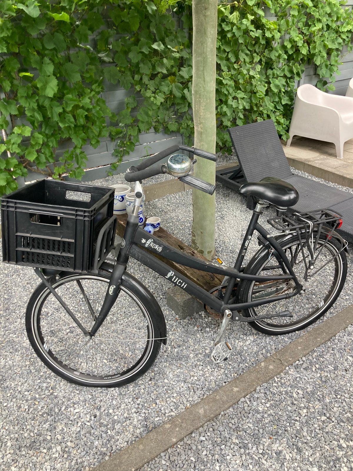 Hippe mat zwarte Puch bakfiets, Ophalen, Gebruikt