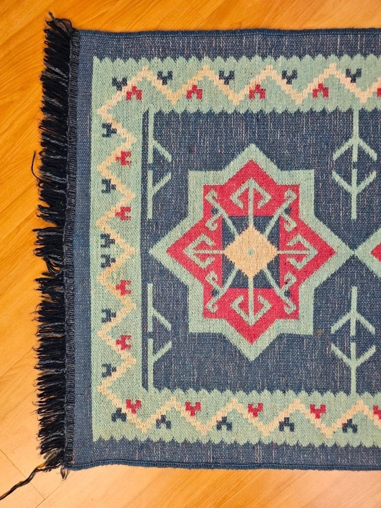 Uniek kelim kleed 121/66, 100 tot 150 cm, Blauw, Djt@dejuistetoon.eu, Ophalen of Verzenden