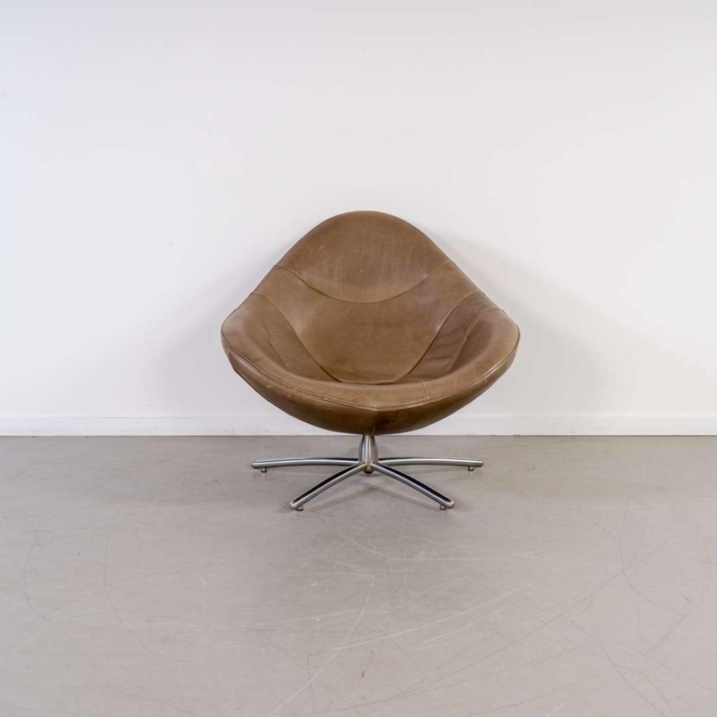 1x Label Hidde Fauteuil Bruin Leer - Chroom, Niet ingevuld, Gebruikt, Leer, Niet ingevuld