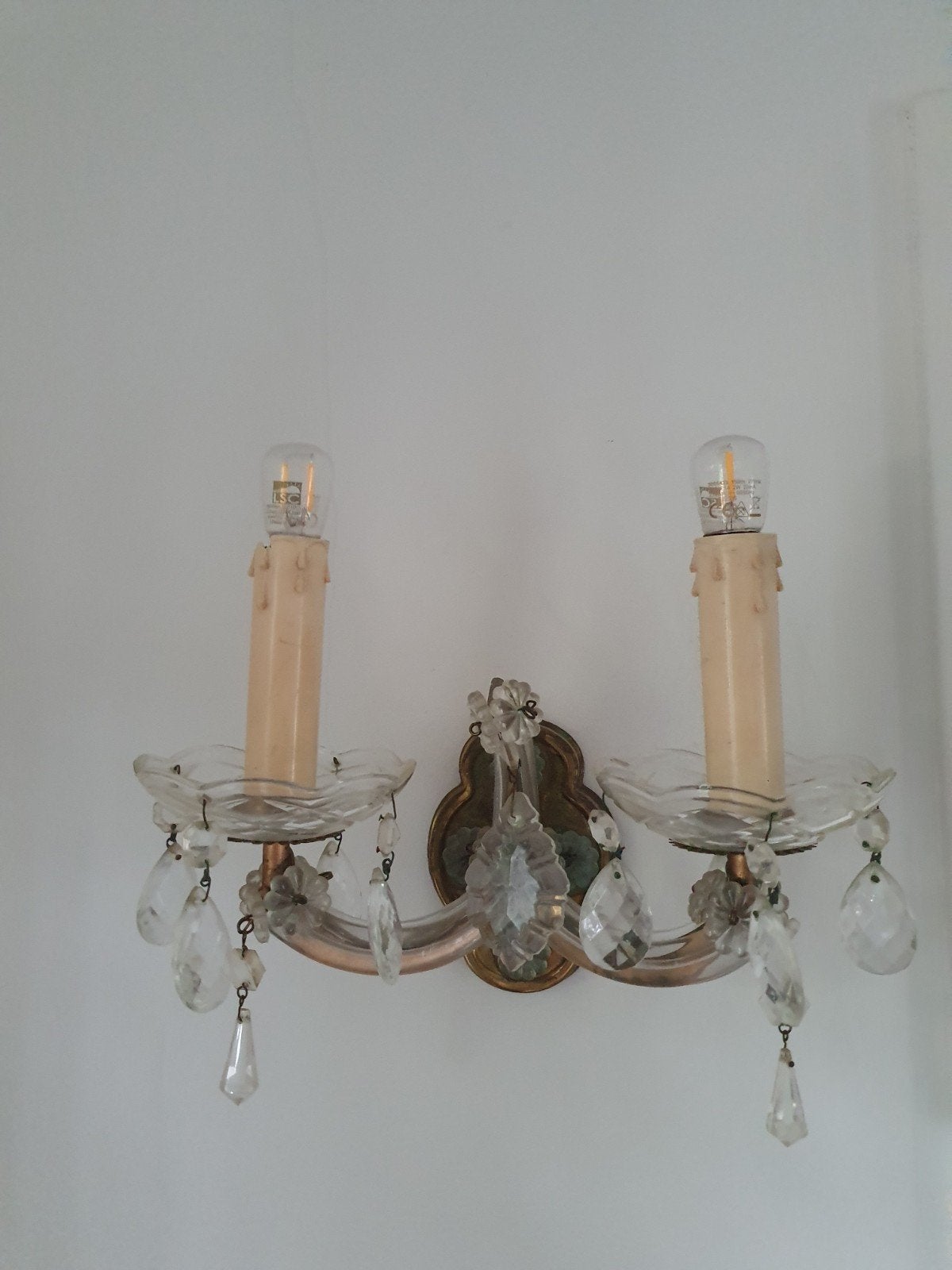 Vintage Kristallen 2 antieke  Wandlamp - Elegant en Klassiek, Antiek en Kunst, Antiek | Lampen, Ophalen of Verzenden