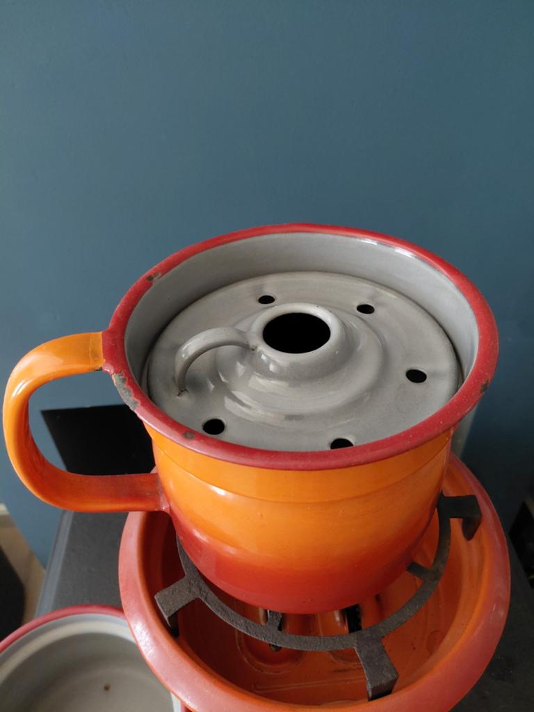 Vintage emaille koffiezetapparaat oranje/rood, Ophalen of Verzenden