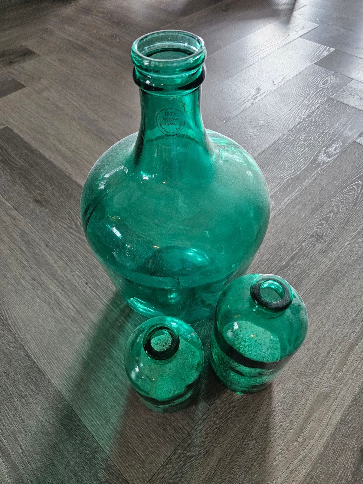 Set van 3 glazen vazen/flessen, Huis en Inrichting, Ophalen, Blauw, Glas