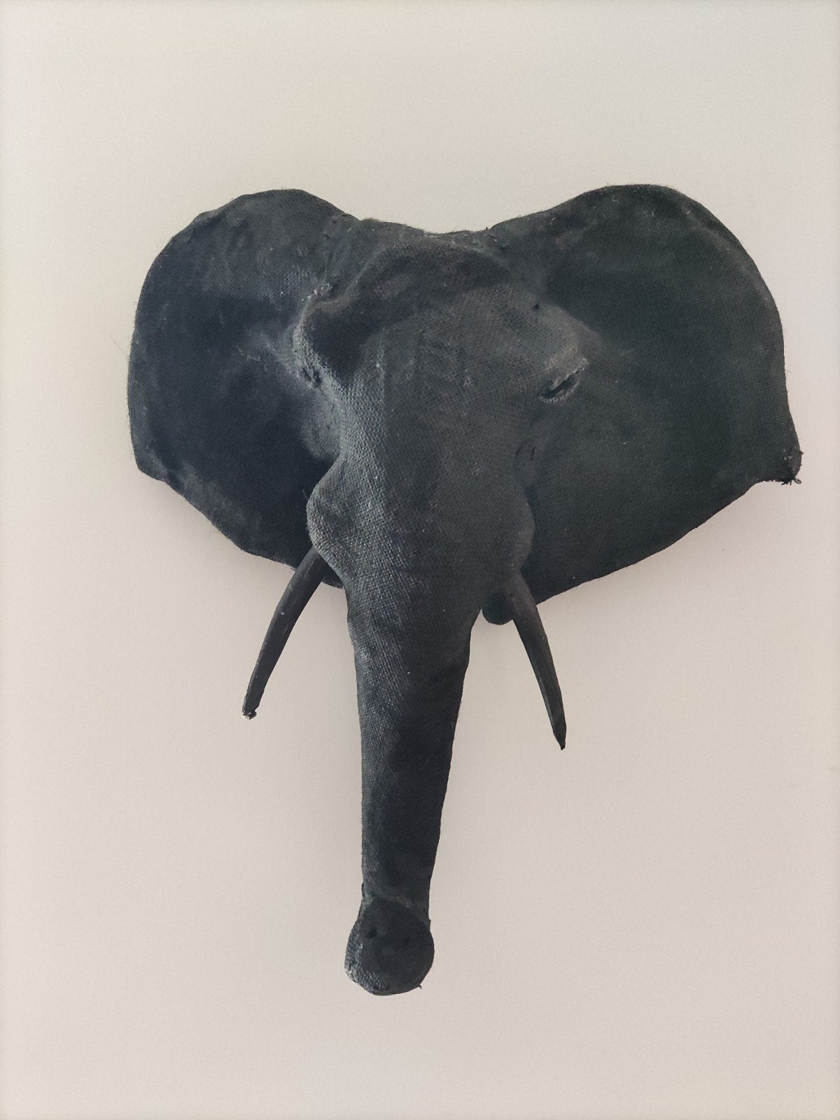 Zwarte olifant wanddecoratie van linnen stof - 44x50 cm, Ophalen, Gebruikt, Zwart, Textiel