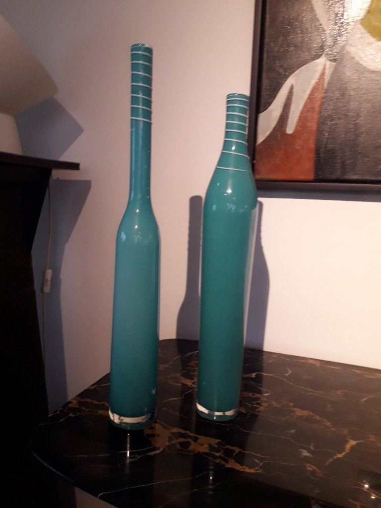 2 GROTE BLAUWE VINTAGE VAZEN ( 45,5 & 50 cm hoog)per st 10 E, Antiek en Kunst, Ophalen of Verzenden