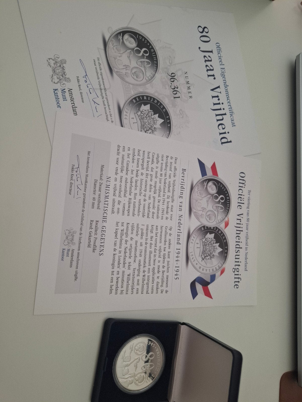 Officiële Vrijheidsuitgifte 80 Jaar Vrijheid Zilver, Postzegels en Munten, Munten | Nederland, Koningin Juliana, Zilver, Losse munt