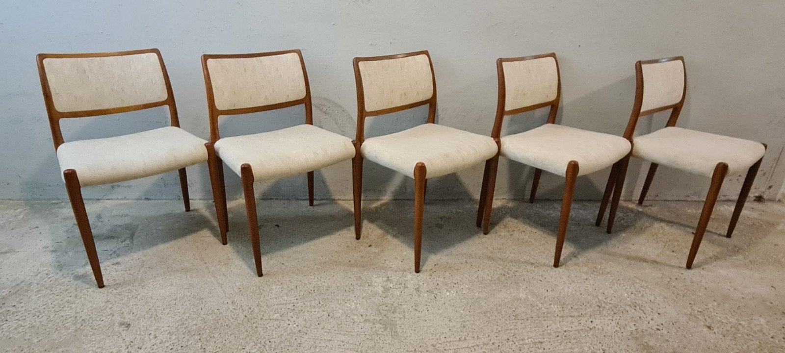 5 Vintage, design stoelen. Niels O. Møller Danmark Model 80, Ophalen, Vijf, Zes of meer stoelen, J.L. Møller Models