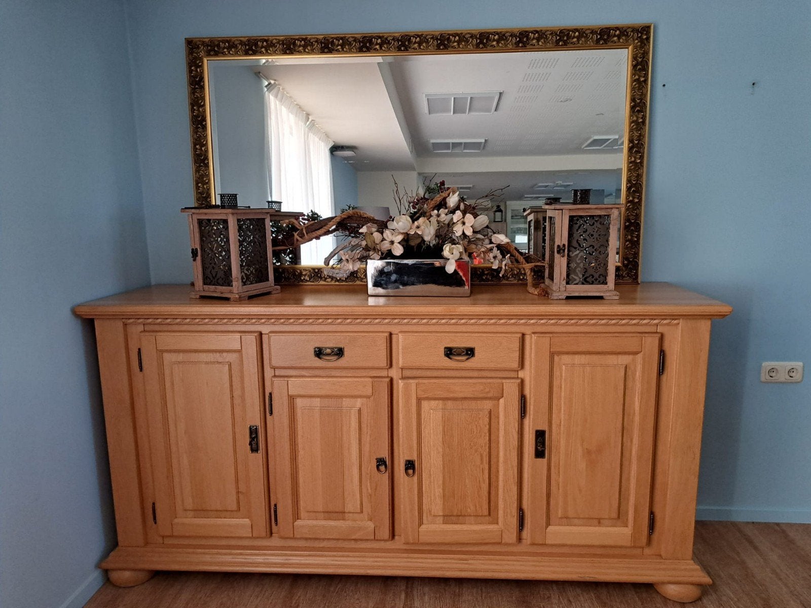 Dressoir met Spiegel, Ophalen, 150 tot 200 cm, Eikenhout, Zo goed als nieuw