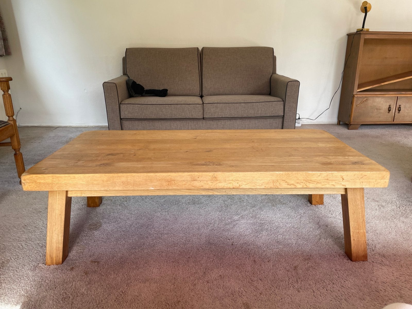 Massief licht eiken salon tafel, Ophalen, Gebruikt, 100 tot 150 cm, Eikenhout