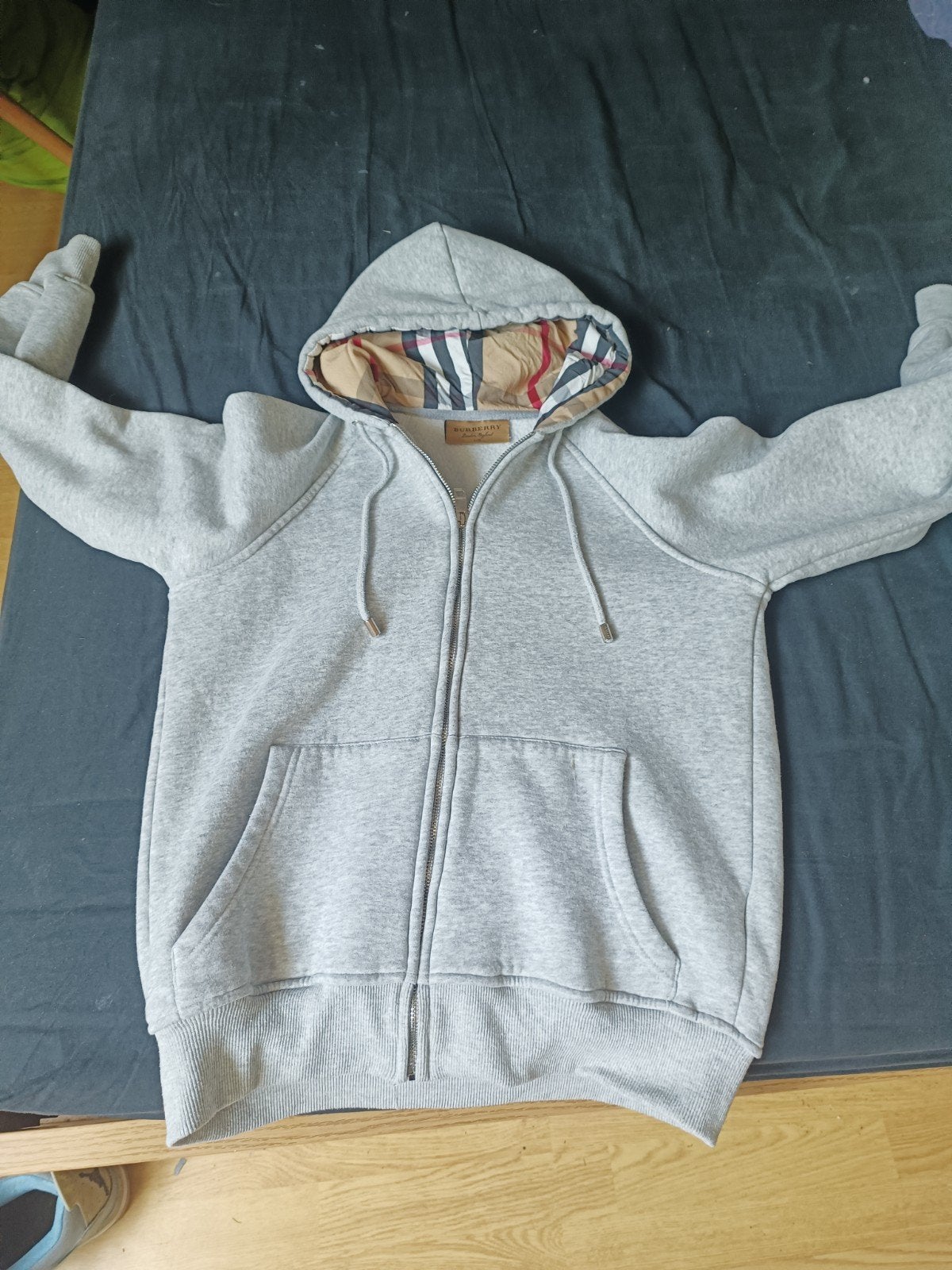 Burberry Hoodie met rits en geruite capuchon maat s, Ophalen of Verzenden, Gedragen, Grijs