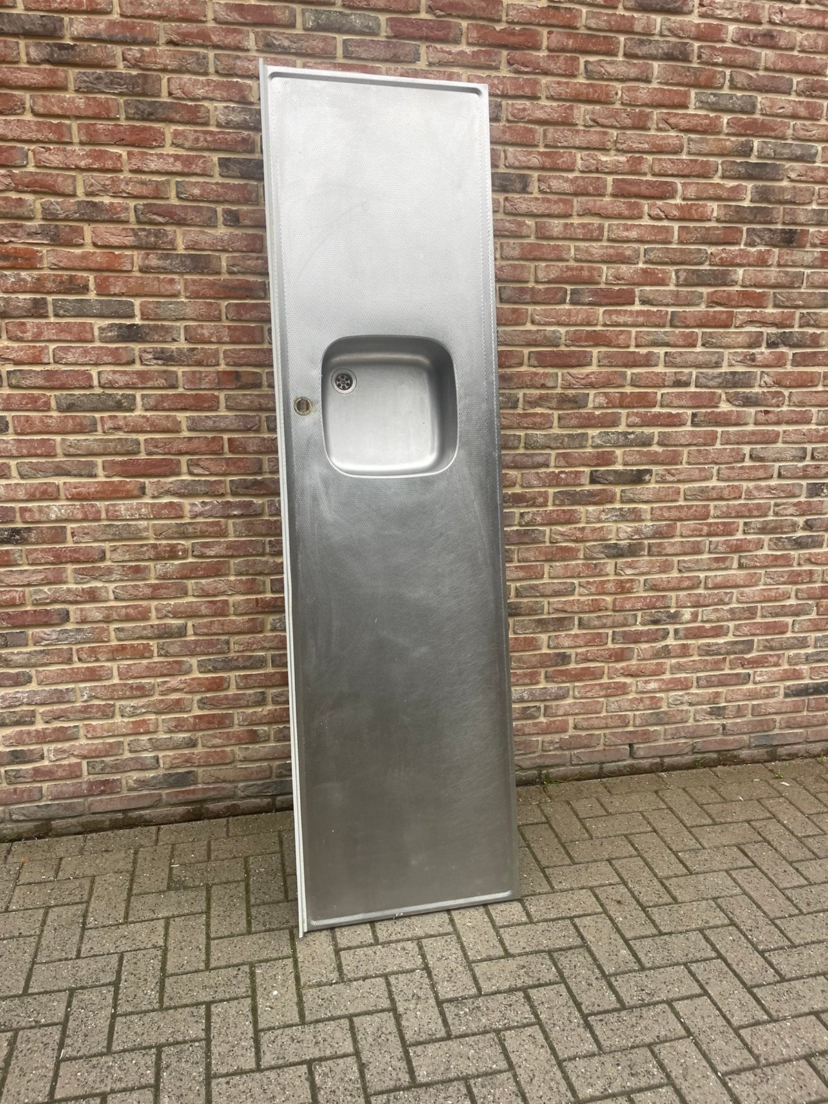 Rvs aanrechtblad  2,21, Doe-het-zelf en Verbouw, Platen en Panelen, Ophalen, Gebruikt, Overige materialen