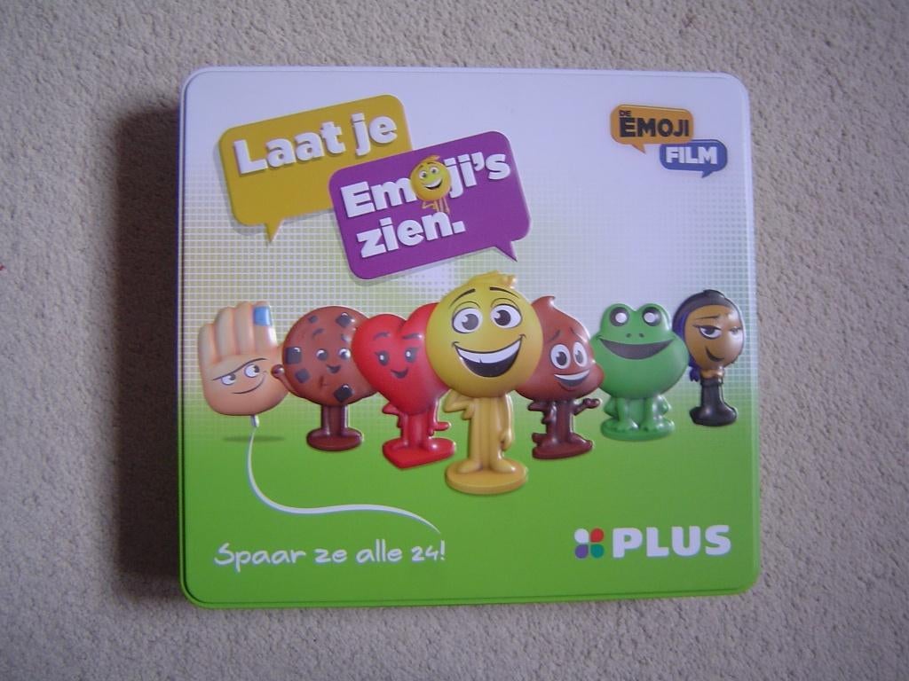 complete serie van 24 emoji's in bewaarblik (Plus), Verzamelen, Supermarktacties, Plus, Ophalen of Verzenden