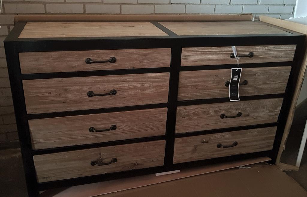 Nieuw PTMD dressoir / ladekast met 8 lades, Stoer landelijk sober industrieel, Nieuw, Met lade(s), 25 tot 50 cm