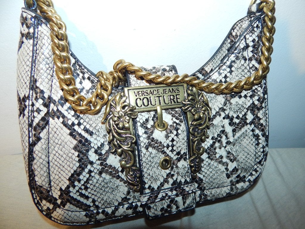 Versace jeans couture handtas snake print gouden merk gesp, Verzenden, Zo goed als nieuw, Overige kleuren, Handtas
