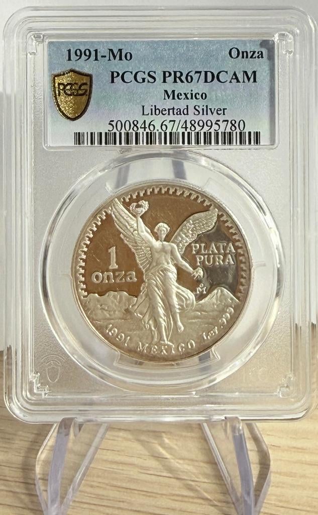 1991 Mexico Onza Libertad 1 oz silver proof PGCS PR67DCAM, Postzegels en Munten, Munten | Amerika, Ophalen, Midden-Amerika, Losse munt