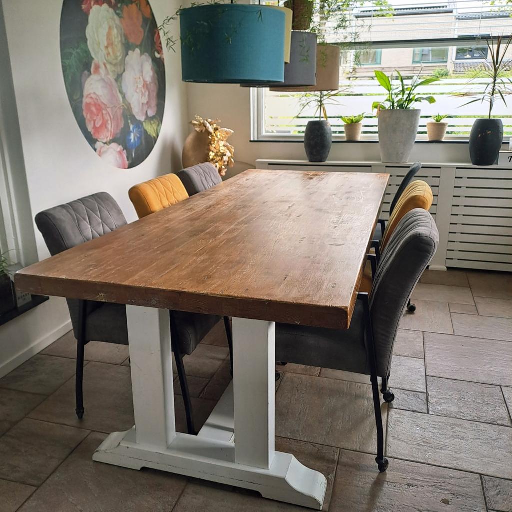 Massief houten kloostertafel, Huis en Inrichting, Tafels | Eettafels, Ophalen, Gebruikt, 200 cm of meer, 50 tot 100 cm