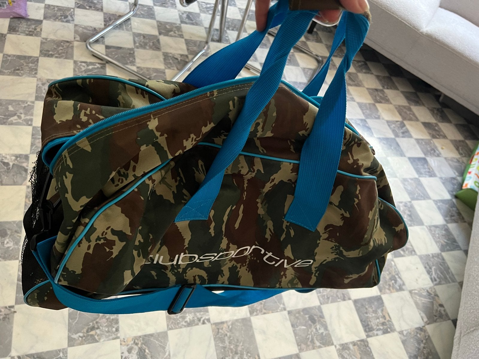 Camo sporttas met blauwe accenten - Club Sportive, Ophalen of Verzenden, Gebruikt, Unisex volwassen